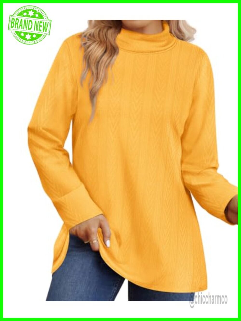 Plus Size Turtleneck Tunic Top Long Sleeve Lightweight Pullover Sweater